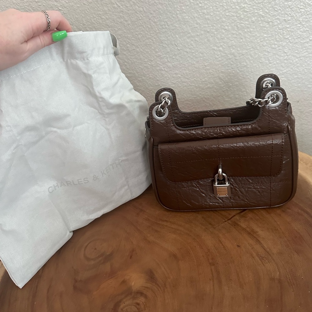 Charles & Keith Suki Crinkle-Effect Padlock Shoulder Bag - Picture 5 of 16